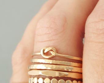 One Gold Ring - choose your style Flat Bead Ring - Hammered Ring - Faceted Ring or Knot Ring gold fill stack ring Thumb Ring stackable ring