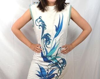 Vintage Alfred Shaheen 1950s 50s Bird of Paradise Linen Dress
