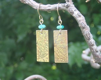 Leaf Textured NuGold with amazonite beads arrings