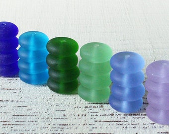 Sea Glass Beads - Sea Glass Rondelle - Cultured Seaglass - Jewelry Making Supply - Frosted Glass Bead - Assortment - 28pc - 12x5mm