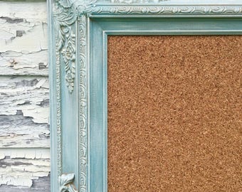 LARGE FRAMED CORKBOARD Large Cork Board 44"x32" Baroque Teal Green Wedding Seating Chart Framed Cork board French Provincial Furniture