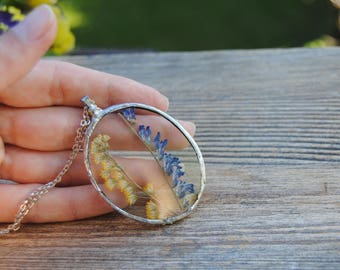 Huge oval terrarium necklace real flower pendant pressed flower necklace terrarium jewelry herbarium rustic wedding bridesmaid necklace