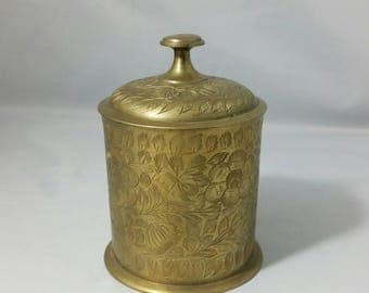 Etched Floral Brass Lidded Storage Container