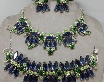 JULIANA Sapphire Blue Coffin Hexagon Rhinestone Necklace Bracelet Earrings Parure Set OCG3