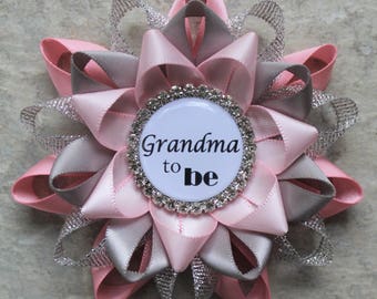 Pink and Gray Baby Shower, Baby Girl Shower Decorations, Baby Shower Pins, Baby Shower Corsage, Grandma to Be, Pink, Silver, Gray, Pale Pink