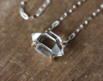 Herkimer Diamond Necklace, 14k Gold and Sterling Silver