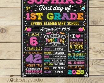 First Day of School Sign Girl - First Day of School Chalkboard - Back to School Sign Printable - First Day of Kindergarten Sign - 1st Day of