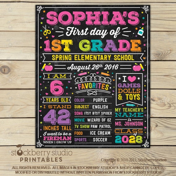 First Day of School Sign Girl - First Day of School Chalkboard - Back to School Sign Printable - First Day of Kindergarten Sign - 1st Day of Il_570xn