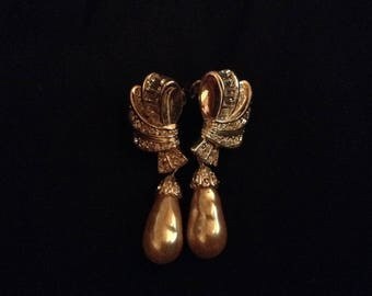 Cookie Lee Freshwater Pearl and Crystal Earrings Vintage
