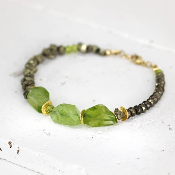 Raw Peridot Bracelet - Green Gemstone Bracelet