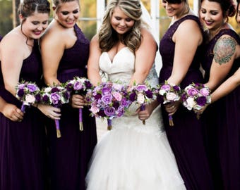 Lavender sola bouquet, plum sola bouquet, Bridesmaids bouquet,purple sola bouquets,gold baby's breath, hydrangeas,medium sola bouquet