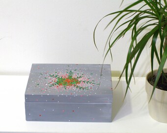 Large wood keepsake box Large handpainted wooden box - large storage chest - large decorative box - large keepsake box - large wooden boxes