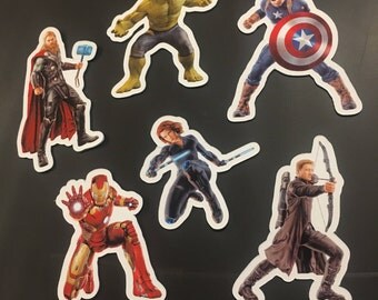 Marvel Superhero Magnets - Set of 6 - Caption America Thor Iron Man Hulk Black Widow Hawk Eye