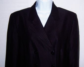 Vintage DKNY Donna Karan Black Equestrian Riding Habit Tuxedo Double Breasted Black Black Striped Coat Jacket Blazer 10 Coat Dress Grunge
