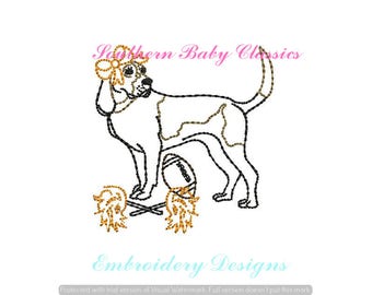 Hound Dog Girl Football Bow Vintage Bean Quick Stitch Line Work Design File for Embroidery Machine Instant Download Cute Baby Girl Tennessee