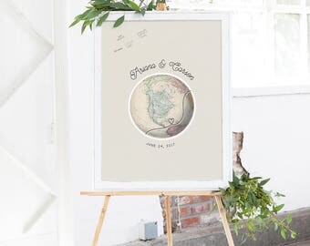 Globe Guest Book Alternative - Travel Wedding Guest Book Map - Unique Guest Book Idea - Wedding Guest Sign In - Canvas Guest Book Map