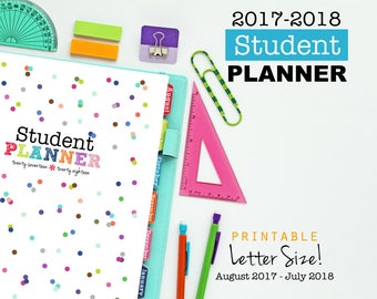 2017-2018 Student Planner, Printable Inserts, Daily Planner - Dated August 2017 - July 2018, Student Agenda, Academic Calendar
