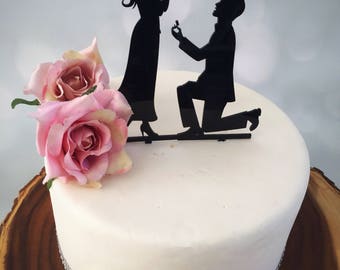 Engagement cake topper Wedding cake topper Marry me topper She said yes Cake topper Engagement party decorations Proposal topper