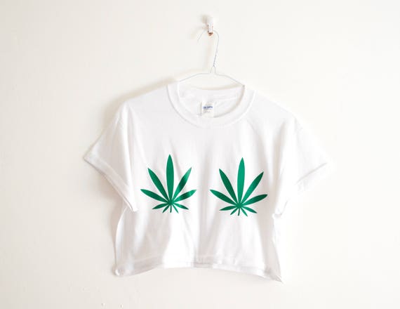 Crop Top Cannabis Leaf White Tshirt Marijuana Weed 420 Hipster