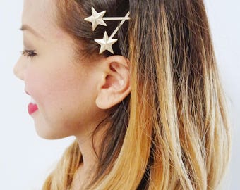 Set Of 2 Gold Plated Star Hair Clip - Cute Hair Pins - Gold Bobby Pin - Christmas Gift - Star Hair Clip - Girls Hair Accessories