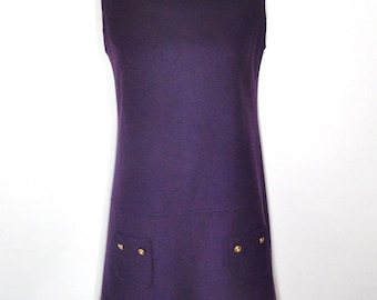 Purple Shift Dress, Mod Sleeveless Mini Minimalist One Piece Sz 13, Vintage Jumper Above Knee Rear Zipper Back to School Fall Winter Wear