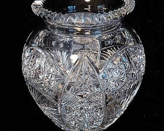 LARGE Cut Crystal Glass Vase / Wedding Table Reception / Elegant Home Decor / Interior Decorator / Housewarming