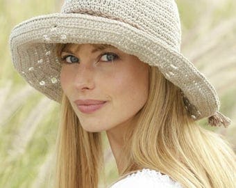 Women's Sun Hat, Handmade Crochet Hat, Women's Summer Hat, Floppy Brim Hat, Cotton FIber Hat, Summer Hat, Women's Natural Hat, Made to Order