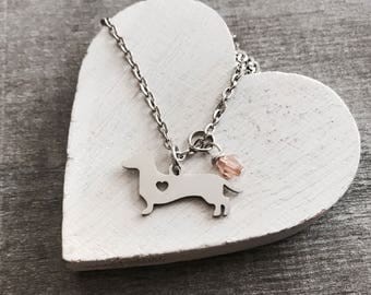 Dachshund, Sausage Dog, I love my, Puppy, Dachshund Mom, Silver Necklace, Charm necklace, Dachshund Gifts, Dog, Silver Jewelry, teenager