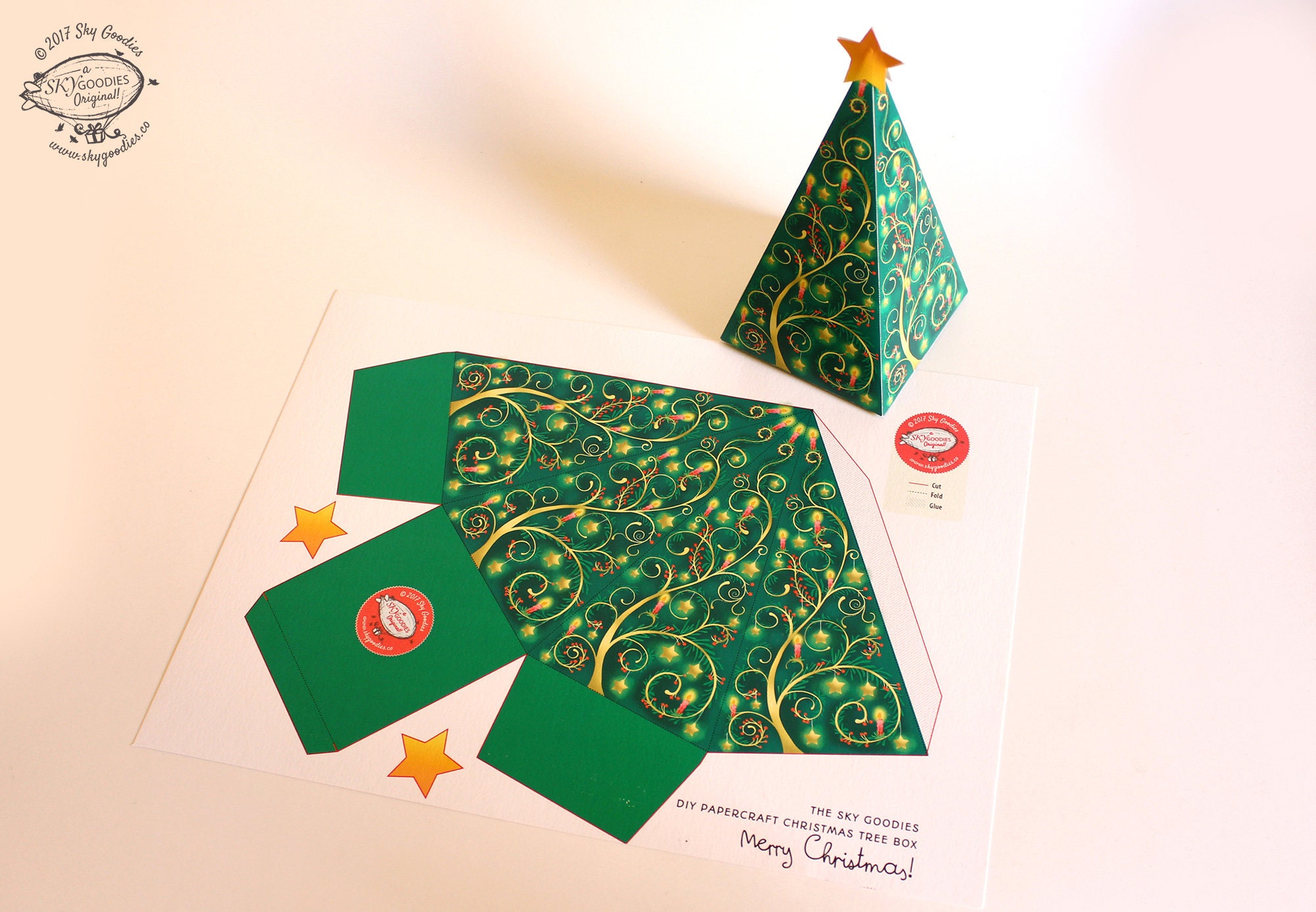 Christmas Tree DIY Printable Gift Box / Party Favor Box Easy