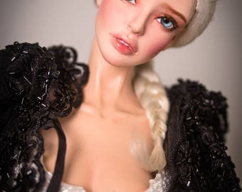 Sansa Stark wedding hairstyle natural angora wig for bjd SD