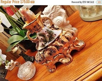 ON SALE - Vintage Rare 1972 Jim Beam Whiskey Empty Decanter Gold White Regal China
