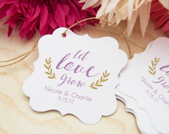 Let Love Grow Tags, Bridal Shower Gift Tags, Thank You Tags, 24 Wedding Favor Thank You Tags, Personalized Favor Tags