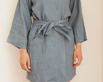 Womens linen robe, linen kimono robe, linen clothing, linen sleepwear, CollectionWN