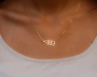 Geometric Necklace - Three triangle pendant on a gold filled chain, Minimalist Necklace, Gold Necklace, Triangle Necklace