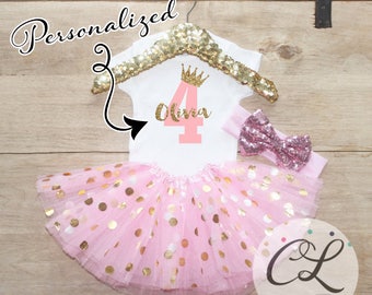 Fourth Birthday Tutu Shirt Outfit / Baby Girl Clothes 4 Year Old Outfit Four Birthday Set 4th Birthday Girl Outfit Bow Princess Crown 067
