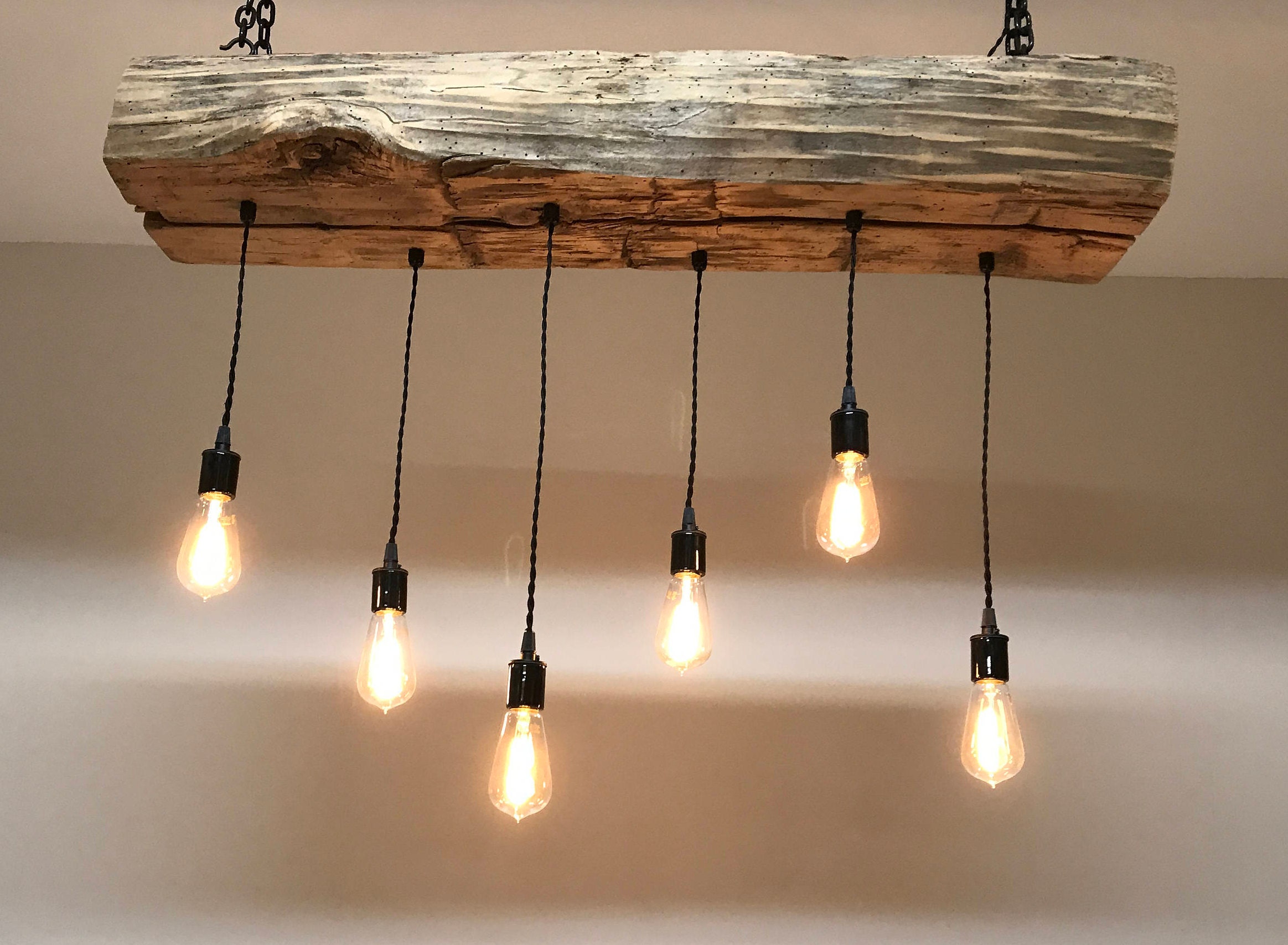 Reclaimed Barn Sleeper Beam Wood Light Fixture With LED Edison