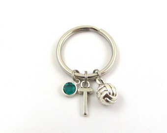 Volleyball Keychain- choose a birthstone and initial, Volleyball Keyring, Volleyball Gift, Volleyball Accessories, Volleyball Charm