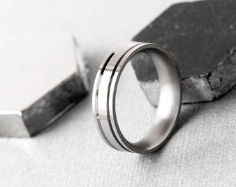 Men's Narrow Stainless Steel Band With Matt Stripes, Wedding Band, Men's Jewellery, Plain Band, Men's Ring, Gift for Him