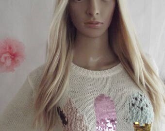Human hair wig- Prestige range 3/4 U part clip in hairpiece, 18 inches long, blonde mix, xs/s/m/l/xl, 200g/250g