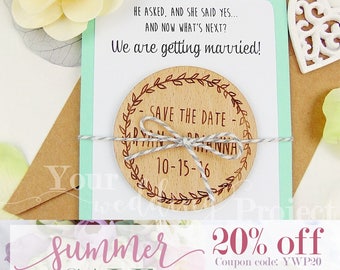 SALE 20% OFF - Wreath Save the Date, Custom Save the Date, Engraved Save the Date, Rustic Save the Date, Wood Save the Date Magnet