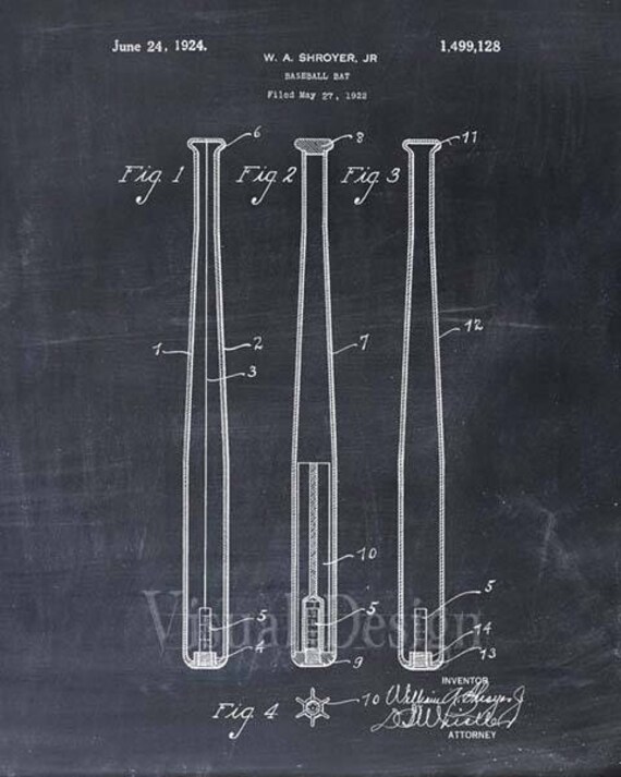 Patent Print of a Baseball Bat Patent Art Print Patent Poster