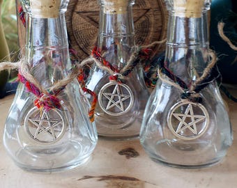 Witch Bottles, Apothecary Bottle, Potion Bottle, Pentacle Charm, Empty Bottle, Witchcraft Supply, Glass Vase, Wicca, Wicca Supplies