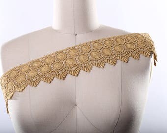 Contemporary Gold Venice Lace Trim/ Metallic Gold Lace Trim/ Gold Cotton Lace Trim/ Metallic Lace Trim/ Double Circle Design/