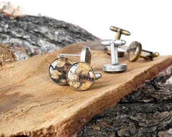 Wood gift for men Brown cuff links for groom Cufflinks for wedding gift for groomsmen Wooden cuff links gift Oak bark cuff links boyfriend
