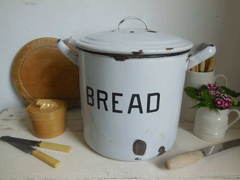 Vintage enamel bread bin enamelware