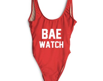 Bae Watch Swimsuit. Bachelorette Swimsuit. One Piece Swimsuit. Swimwear. Beach Bathing Suit. High Cut One Piece Swimwear.