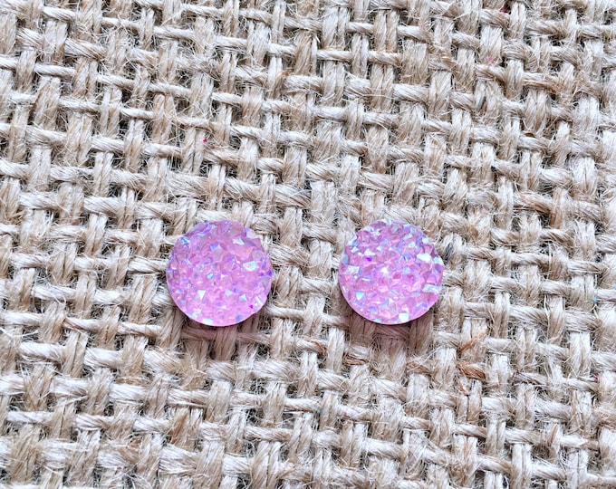 Pink Raw Druzy Studs, Pink Druzy Earrings, Faux Druzy Studs, Raw Druzy Studs, Gemstone Earrings, Druzy Earrings, 12 mm Druzy Studs