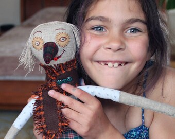 Girl soft doll toy gift, Stuffed dolls linen Pinocchio, Eco- friendly handmade clothe doll, Rag children doll, Little girls friend doll 22.4