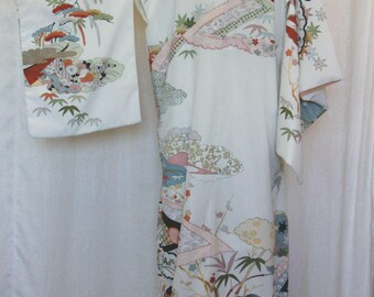 Vintage Japanese Kimono, Silk Kimono, Kimono Robe, Yuzen Kimono