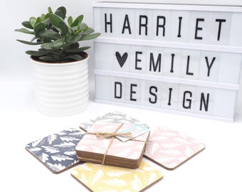 Set of Four Coasters // Drink Coasters // Scandinavian Inspired Pattern // Gift for Her // New Home Gift // Wooden Coasters